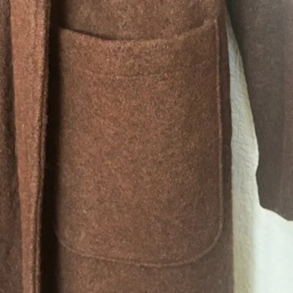 NWT Premium Quality Wool Blend Trendy Brown Open Coat With Oversized Pockets - Picture 11 of 13